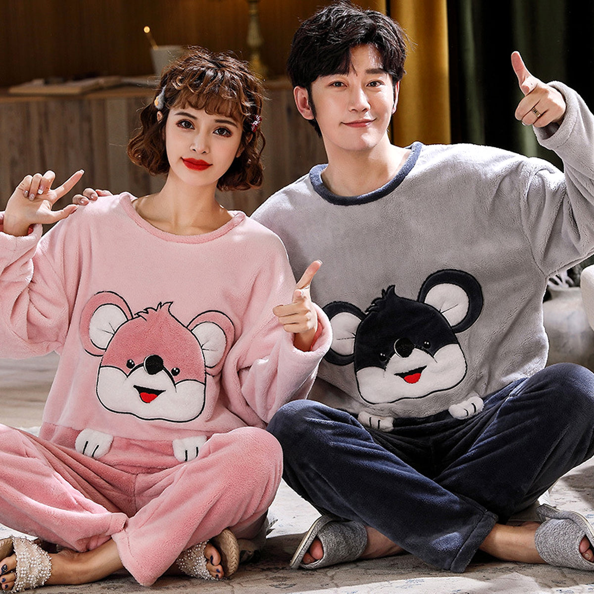 Couples Warm And Velvet Thickened Flannel Home Service Pajamas Set - enhanced image 12
