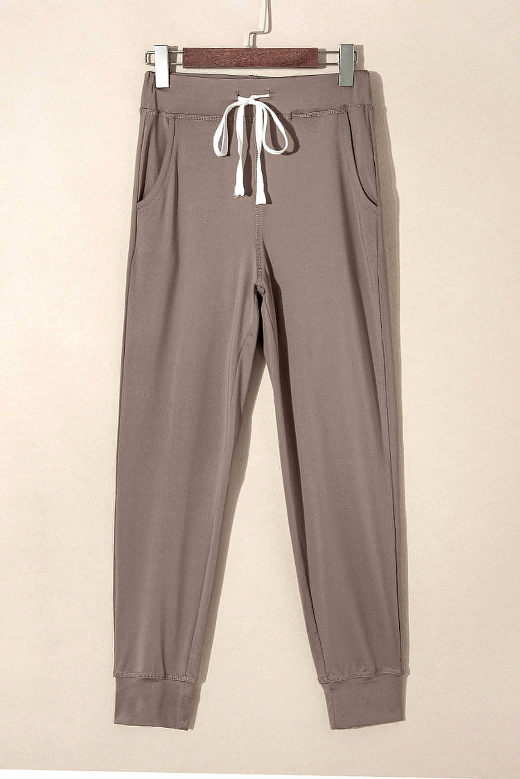 Dark Brown Drawstring Waist Pocketed Joggers - enhanced image 12
