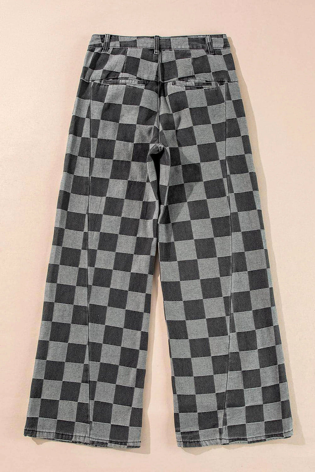 Dark Grey Checkered Denim Wide Leg Jeans - enhanced image 12