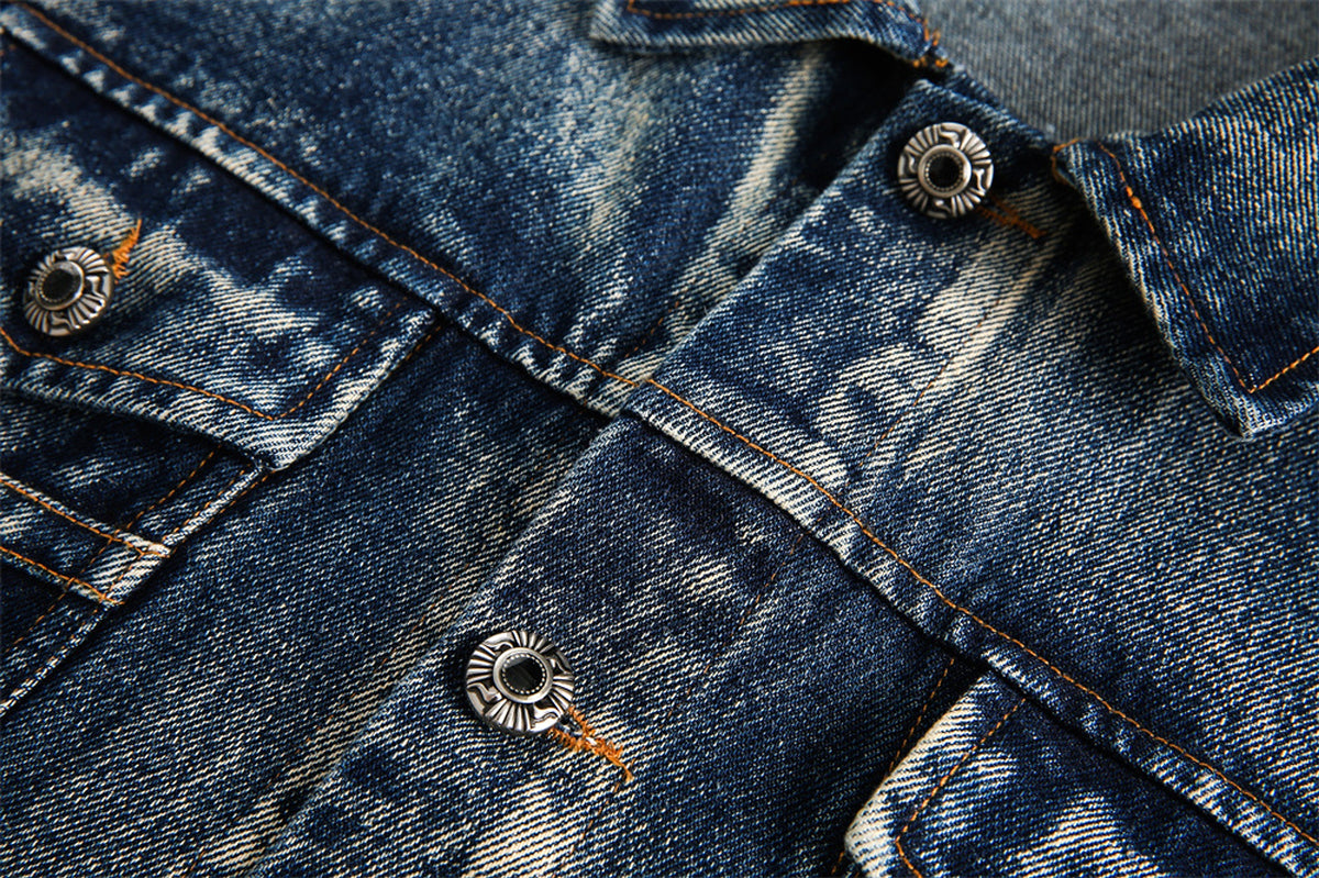Denim Cargo Pants Jacket Men And Women Heavy Industry Washed And Worn - enhanced image 12