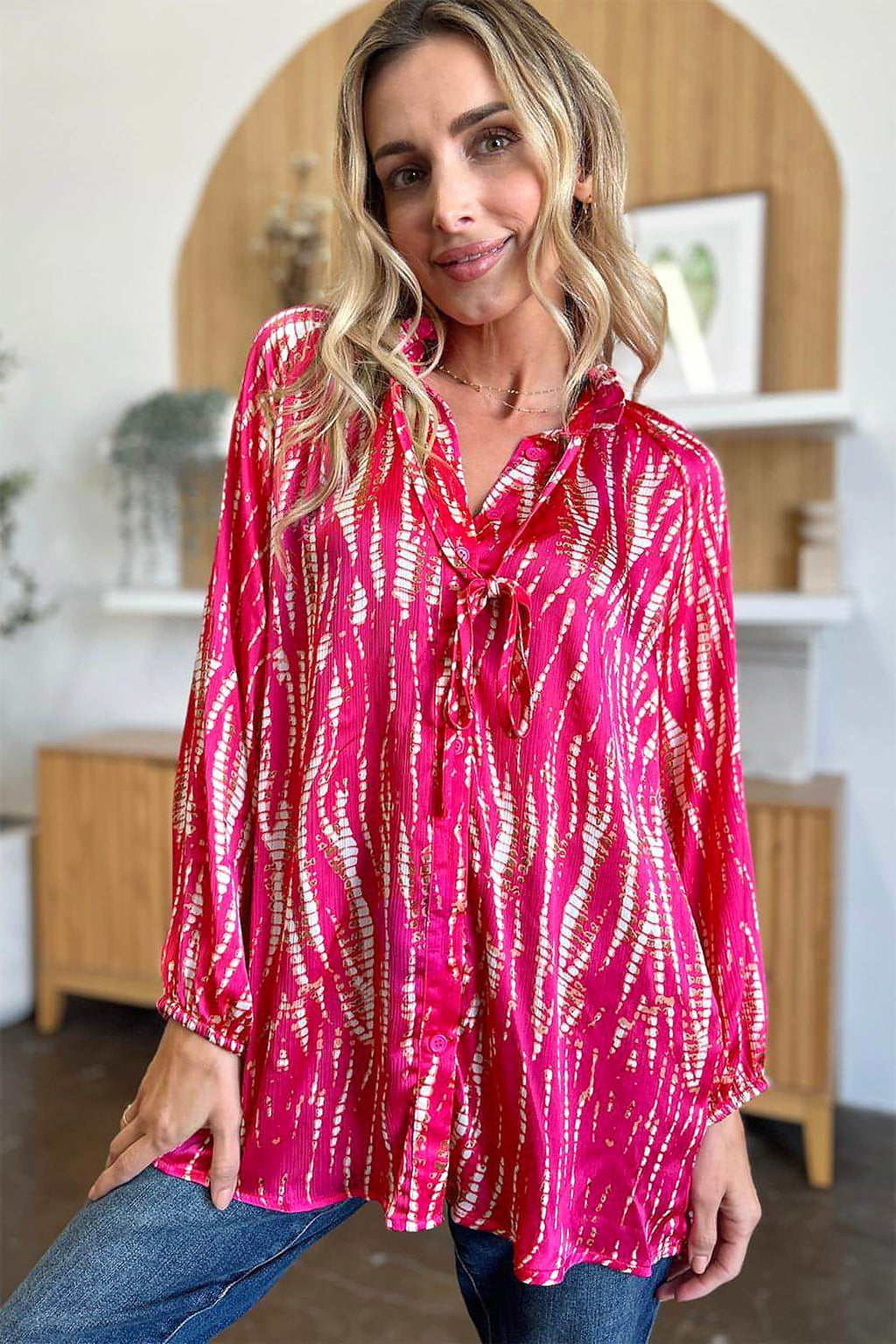 Double Take Full Size Printed Button Up Long Sleeve Shirt - enhanced image 12