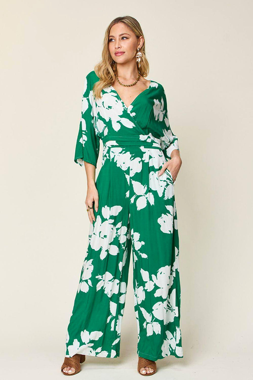 Double Take Full Size Printed Tie Back Wide Leg Jumpsuit - enhanced image 12