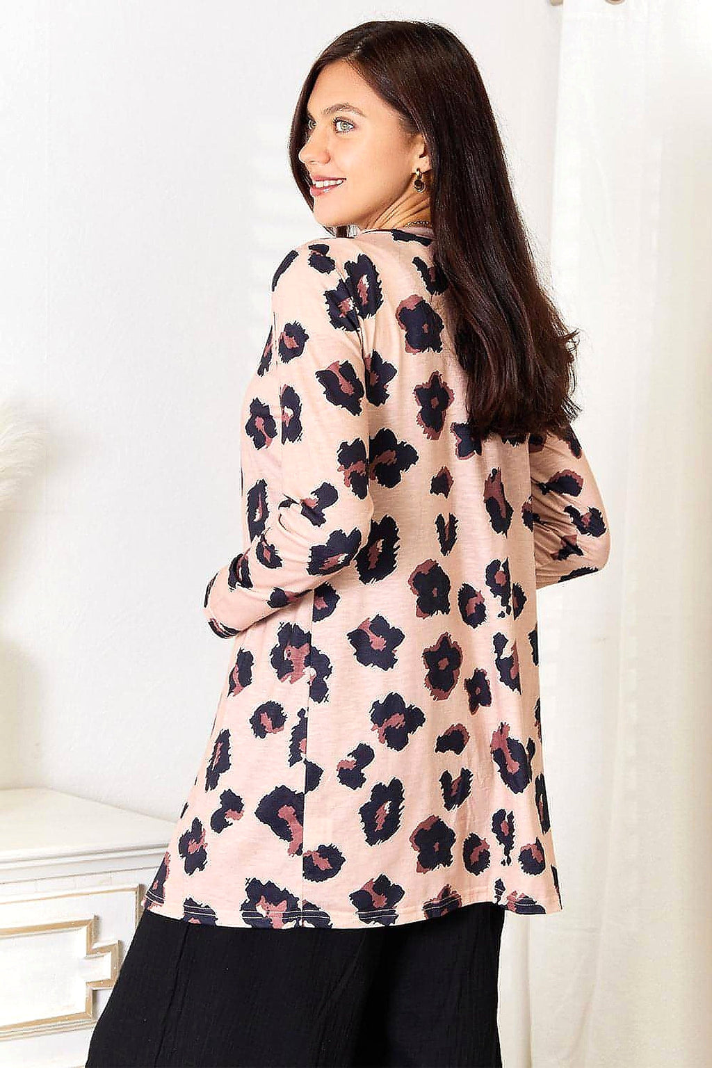 Double Take Printed Button Front Longline Cardigan - enhanced image 12