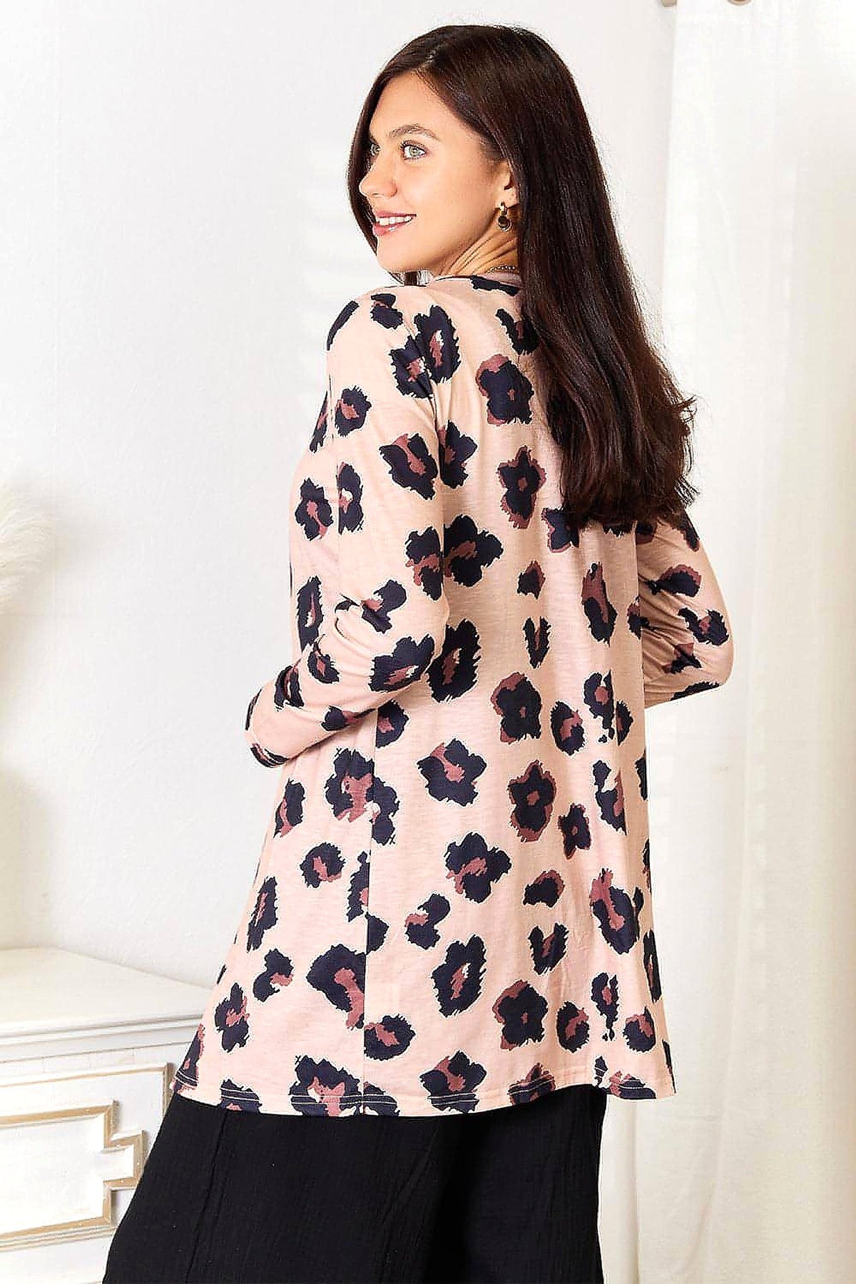 Double Take Printed Button Front Longline Cardigan - enhanced image 12