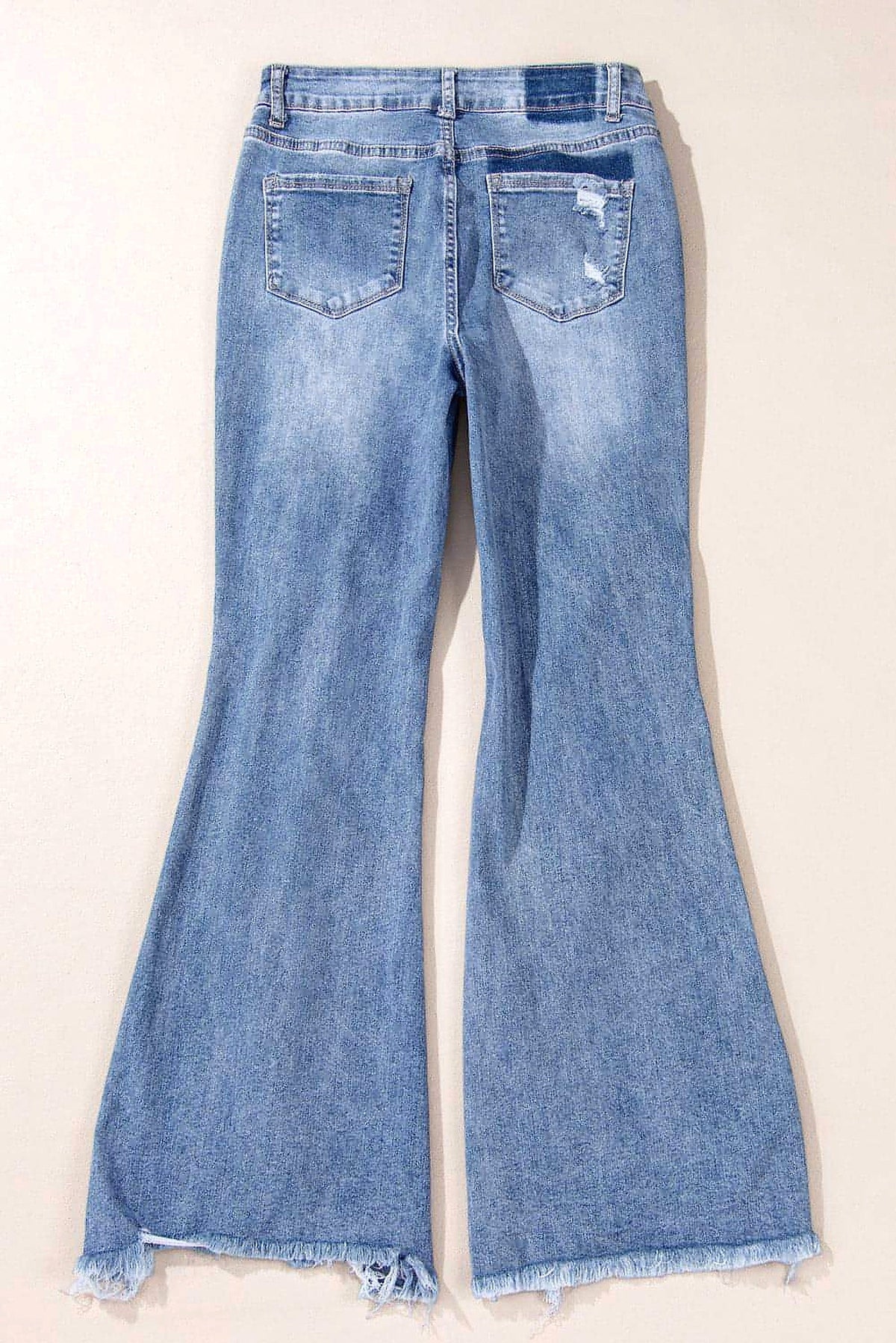 Dusk Blue High Rise Ripped Distressed Hem Flared Jeans - enhanced image 12