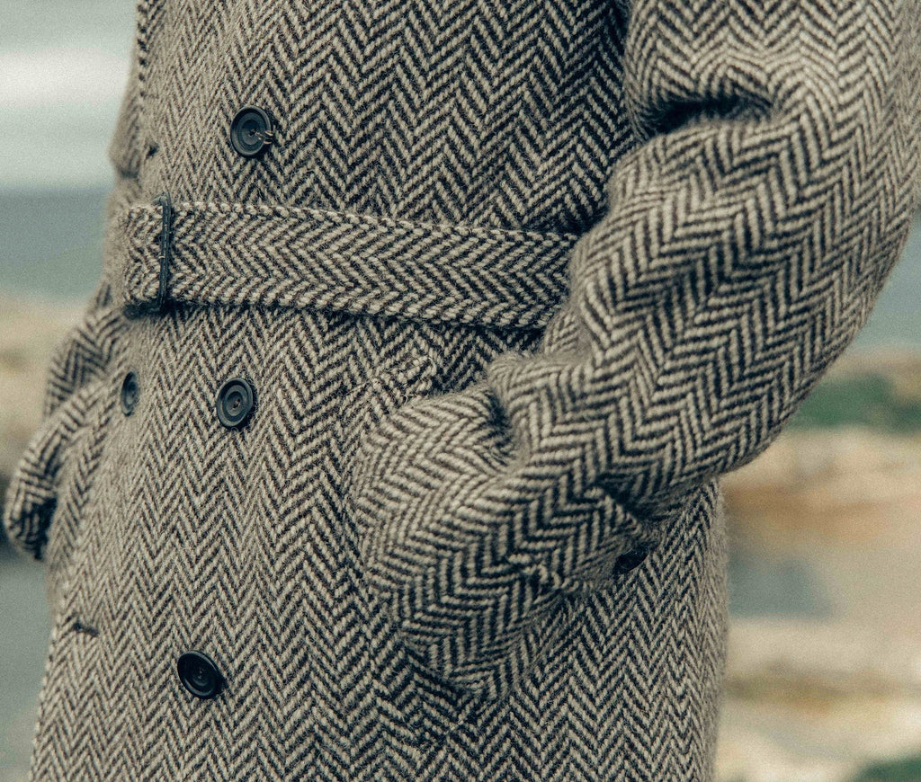 Fall Winter Men Mid-length Woolen Plaid Double Breasted Cotton Padded Thickened Coat - enhanced image 12