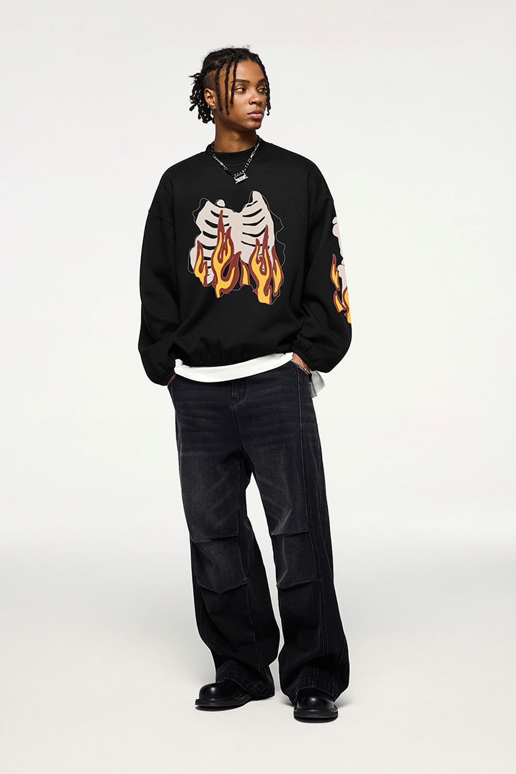 Fire Bone Round Neck Hoodie Short - enhanced image 12