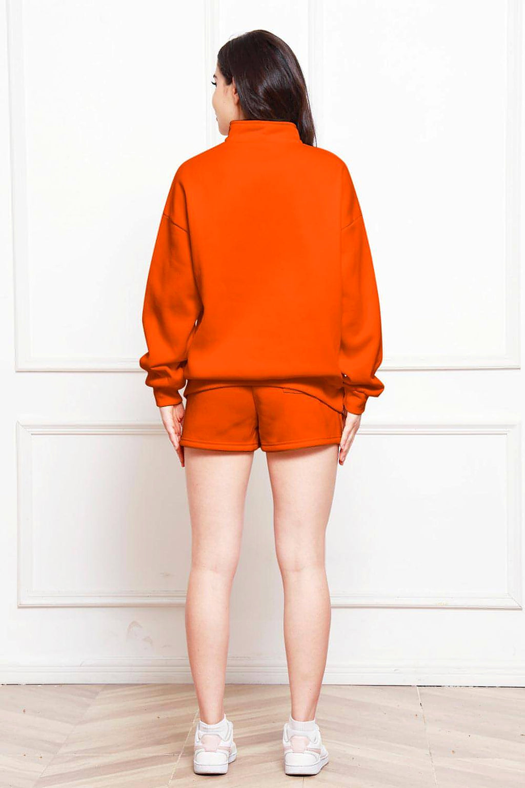 Half Zip Long Sleeve Sweatshirt and Drawstring Shorts Set - enhanced image 12