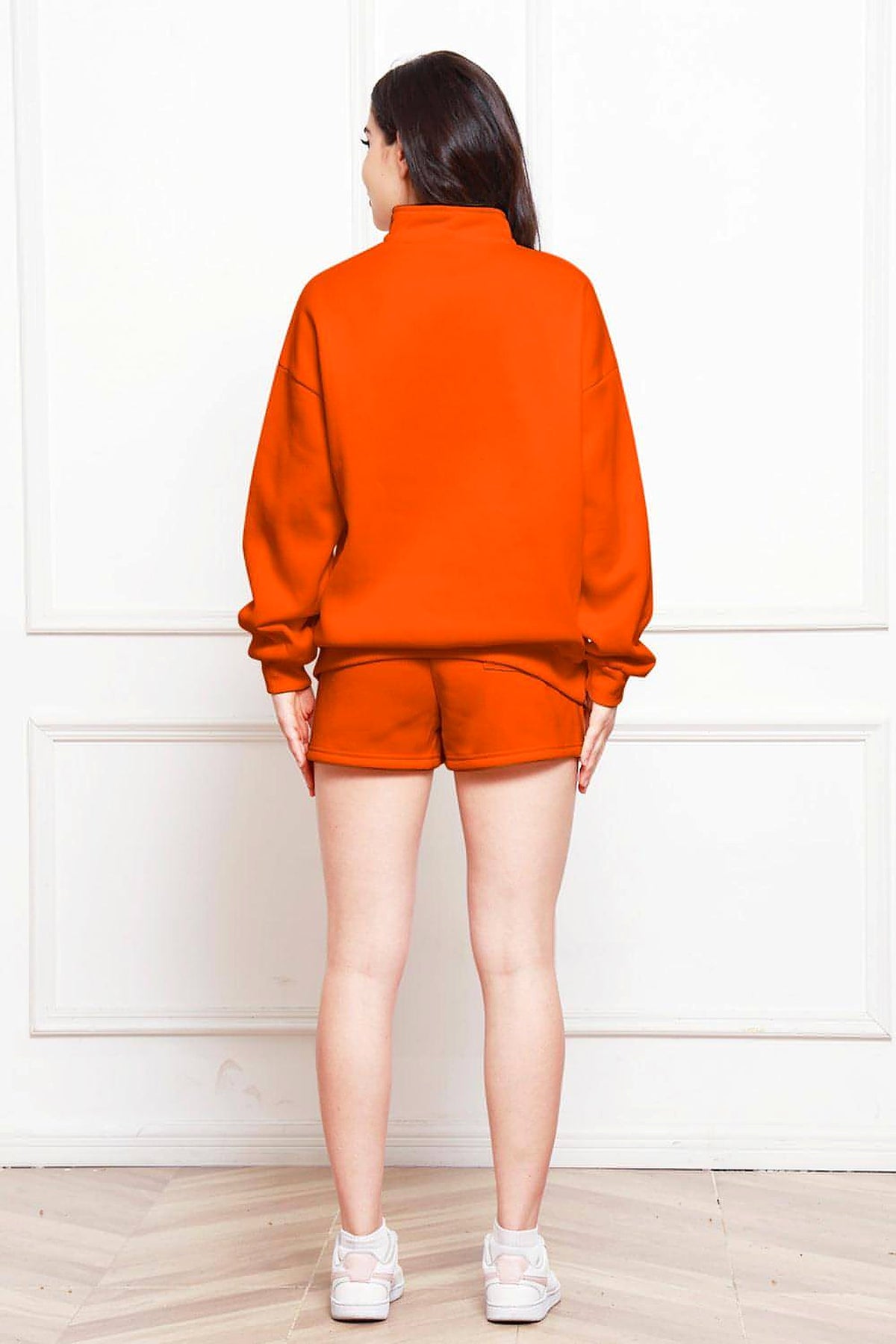 Half Zip Long Sleeve Sweatshirt and Drawstring Shorts Set - enhanced image 12