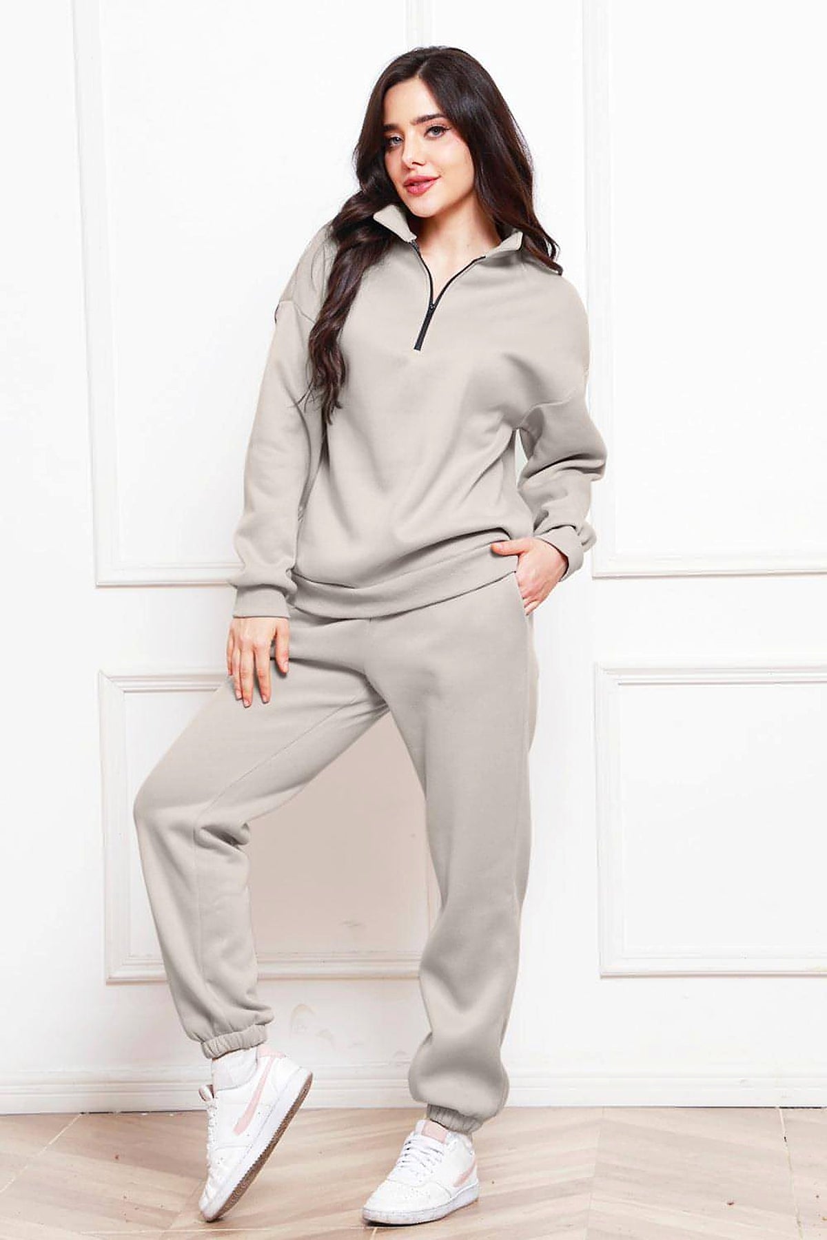 Half Zip Long Sleeve Sweatshirt and Pants Set - enhanced image 12