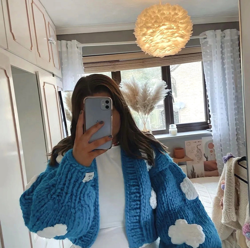 Handmade Crochet Cardigan Sweater Women Fruit Jacquard Embroidery - enhanced image 12