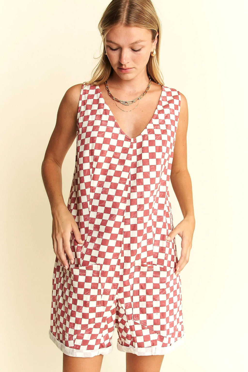 Jade By Jane Plus Size Plaid Print Shorts Romper - enhanced image 12
