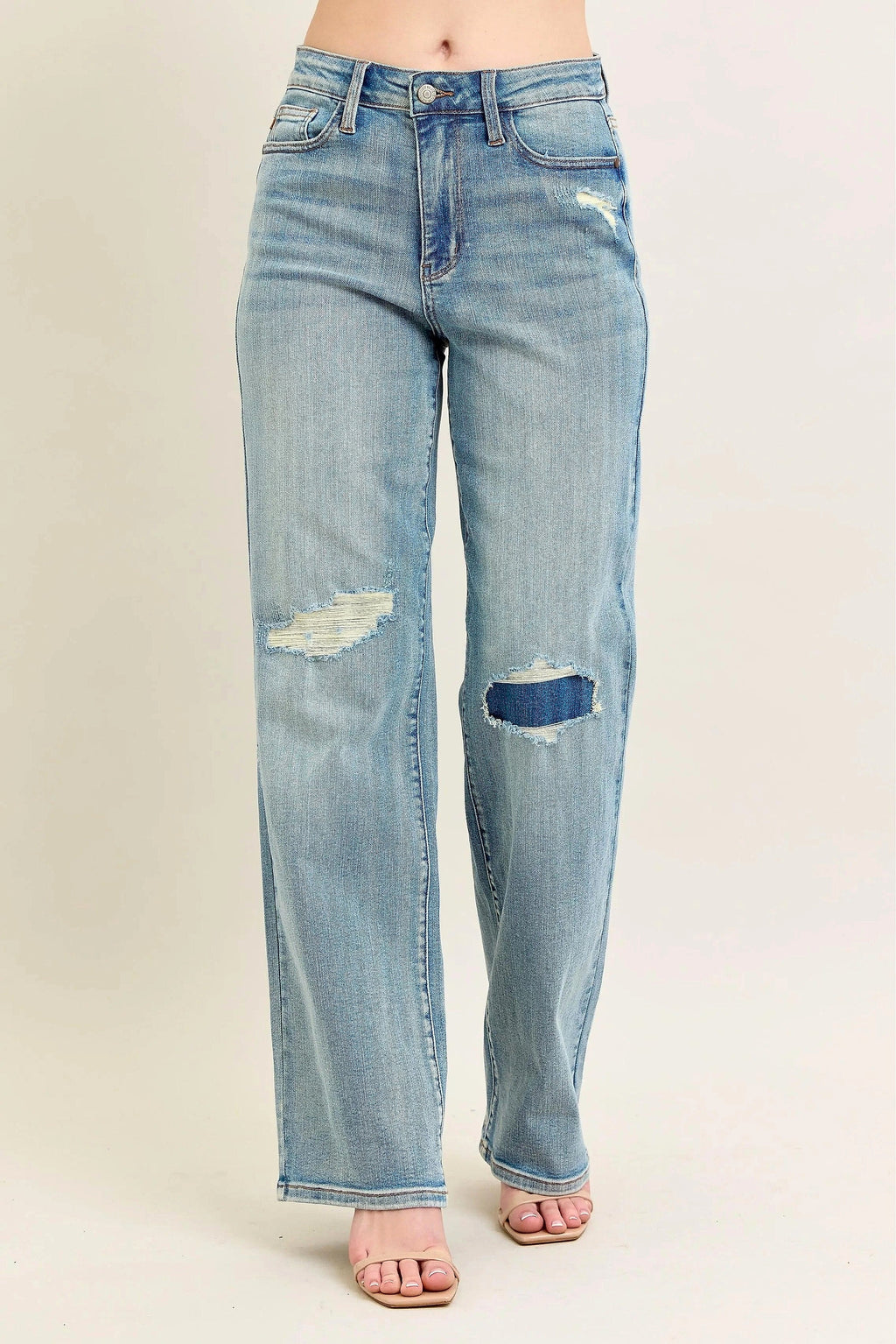 Judy Blue Full Size Hw Destroy & Knee Patch Straight Jeans Plus Size - enhanced image 12