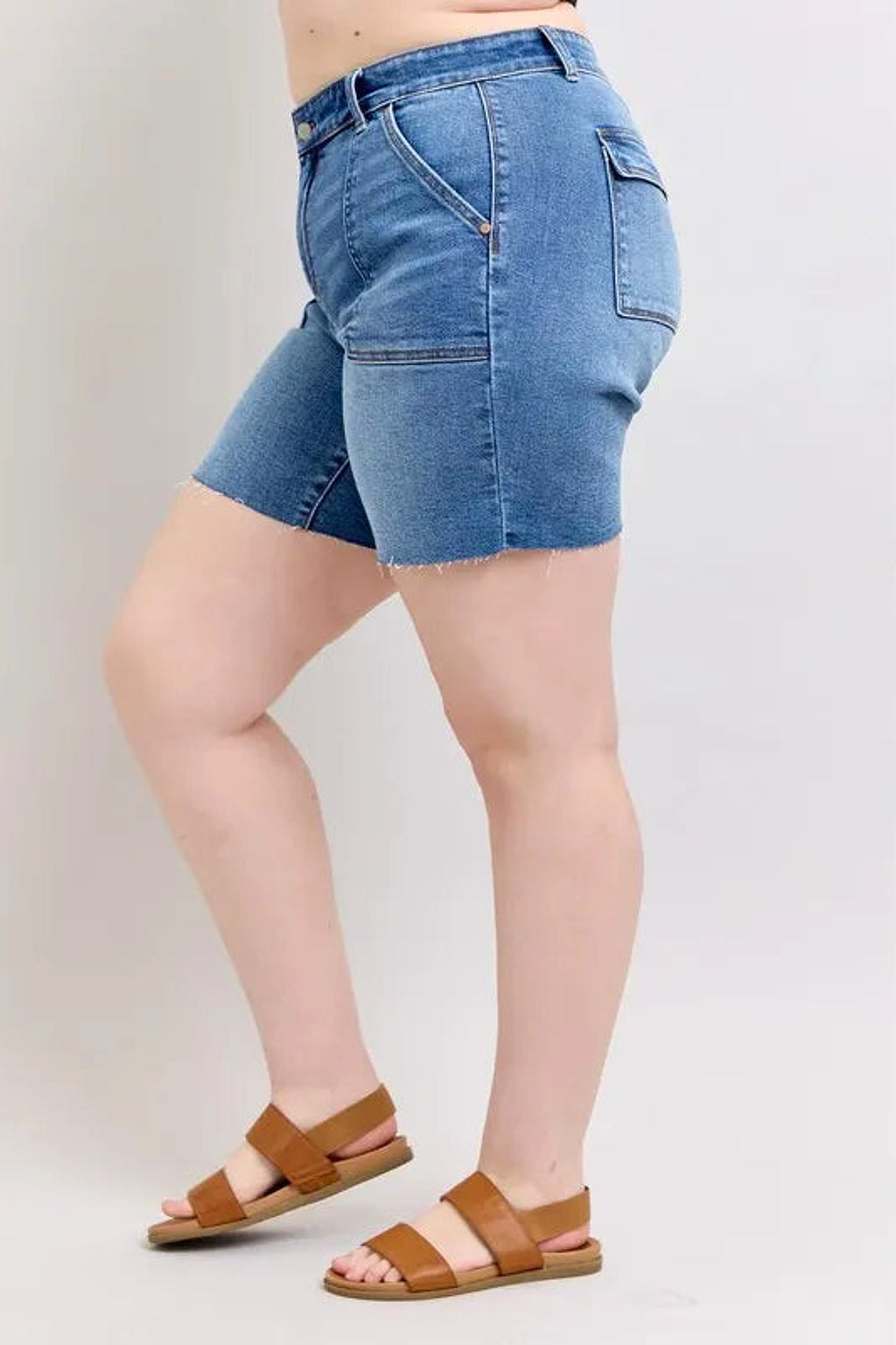 Judy Blue Full Size Mid Rise Bermudas Denim Shorts W/ Back Flap Pockets Plus Size - enhanced image 12