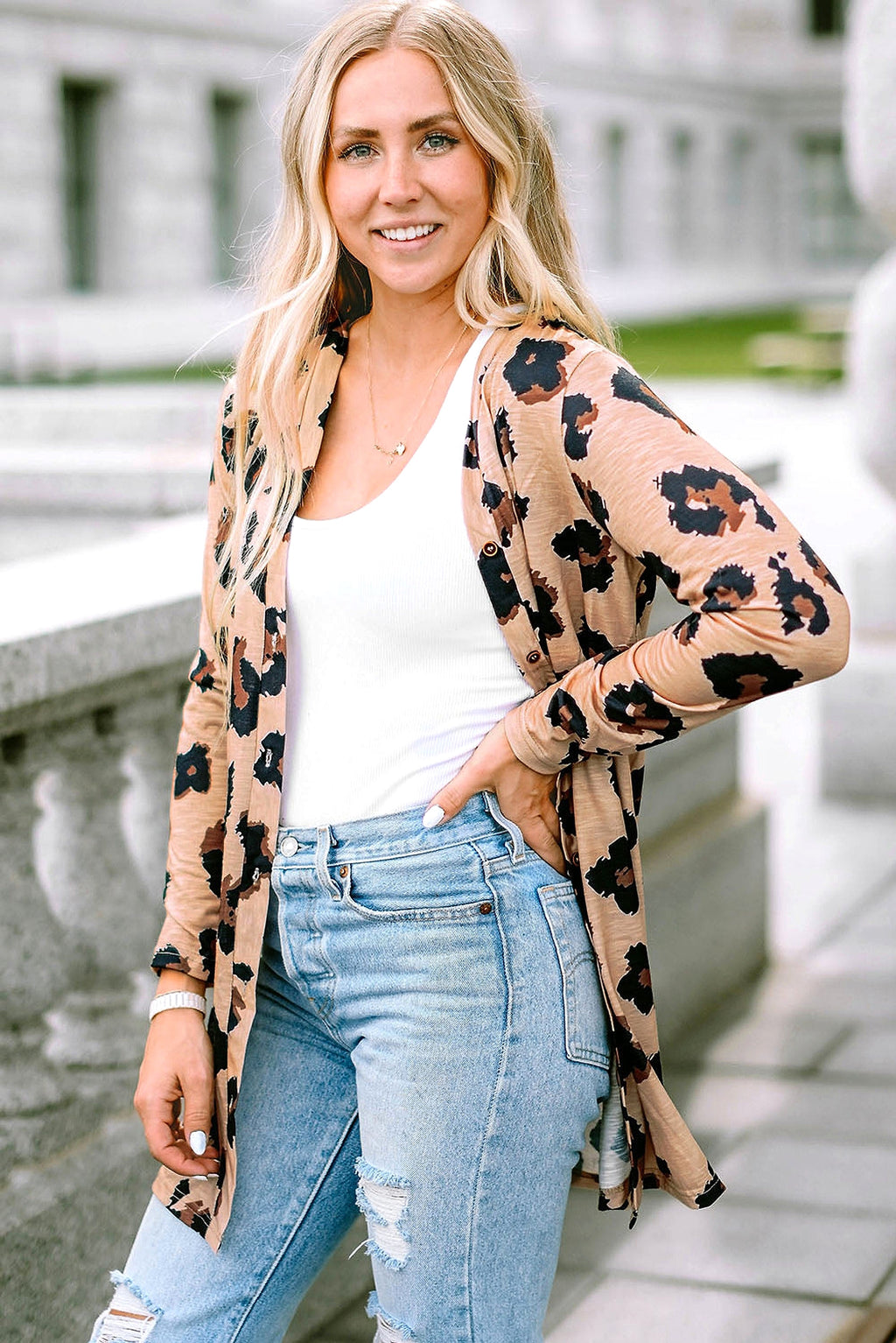 Leopard Printed Open Front Cardigan - enhanced image 12