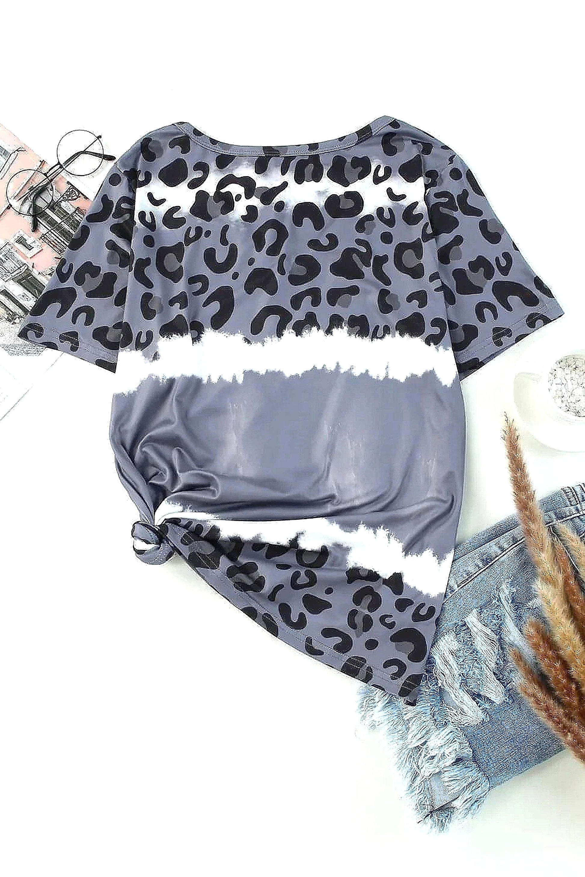 Leopard V-Neck Short Sleeve T-Shirt - enhanced image 12