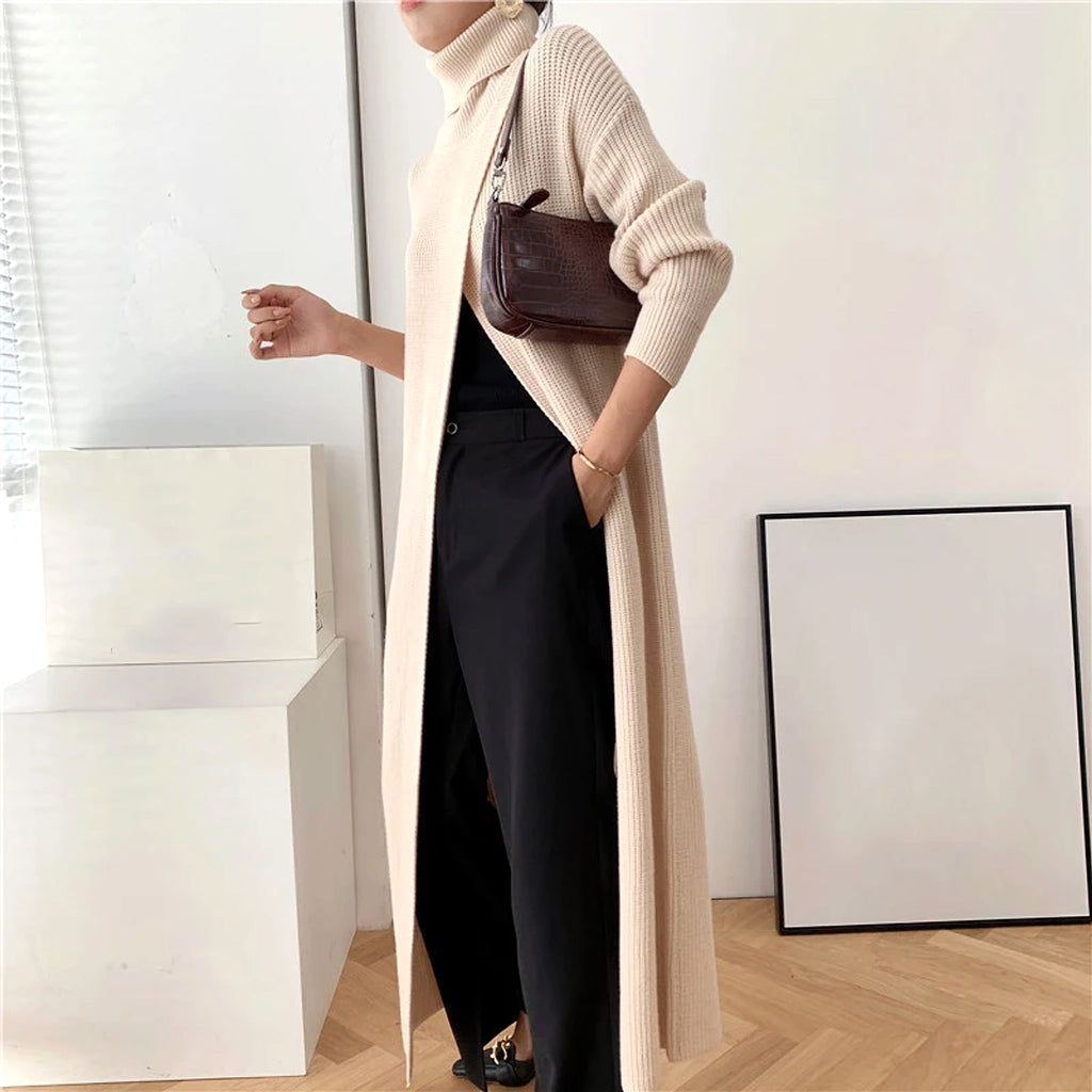 A.1 Long Knit Turtleneck Sweater Long Skirt Pullover Bottoming With Slits And Slim Fit - enhanced image 12
