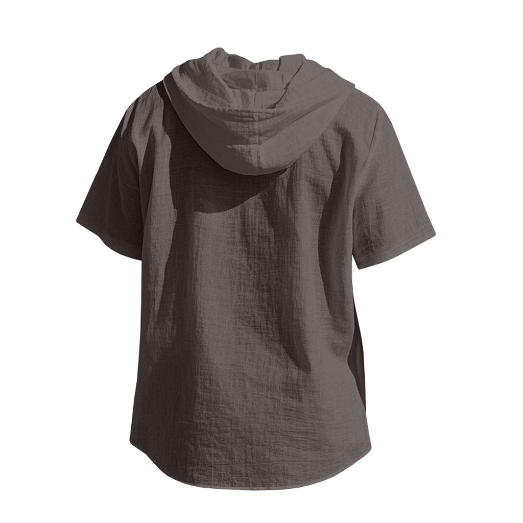 Loose Hooded Short-sleeved Shirt For Men - enhanced image 12