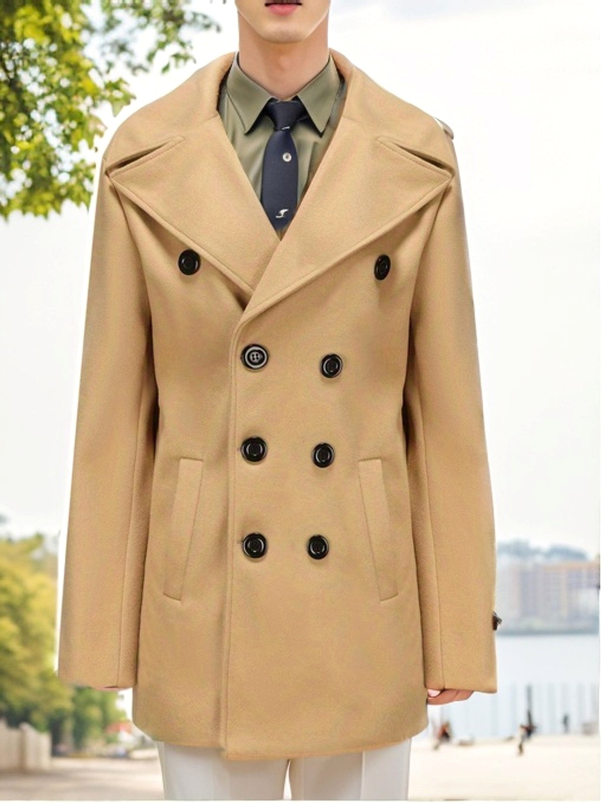 A1. Men's Mid-length Long Sleeve Woolen Coat - enhanced image 12