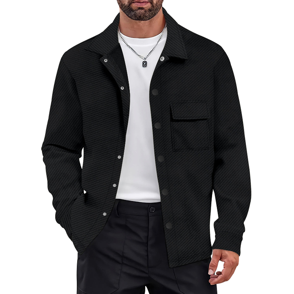 Men's Retro Casual Jacquard Knitted Lapel Shirt Jacket - enhanced image 12