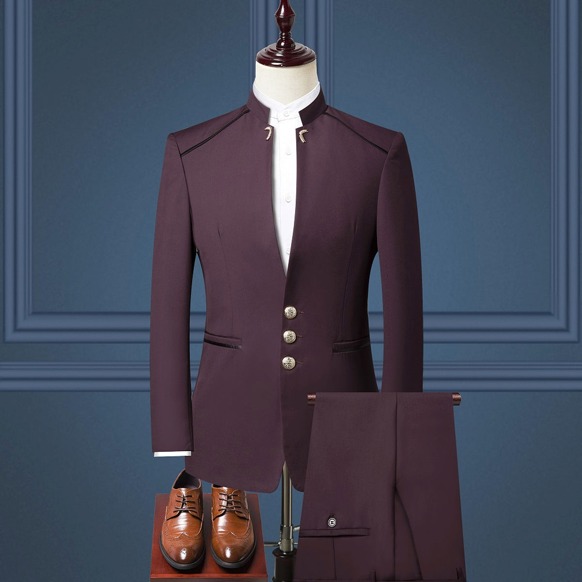 RegentForm™ – 3-Piece British Stand Collar Suit - enhanced image 12