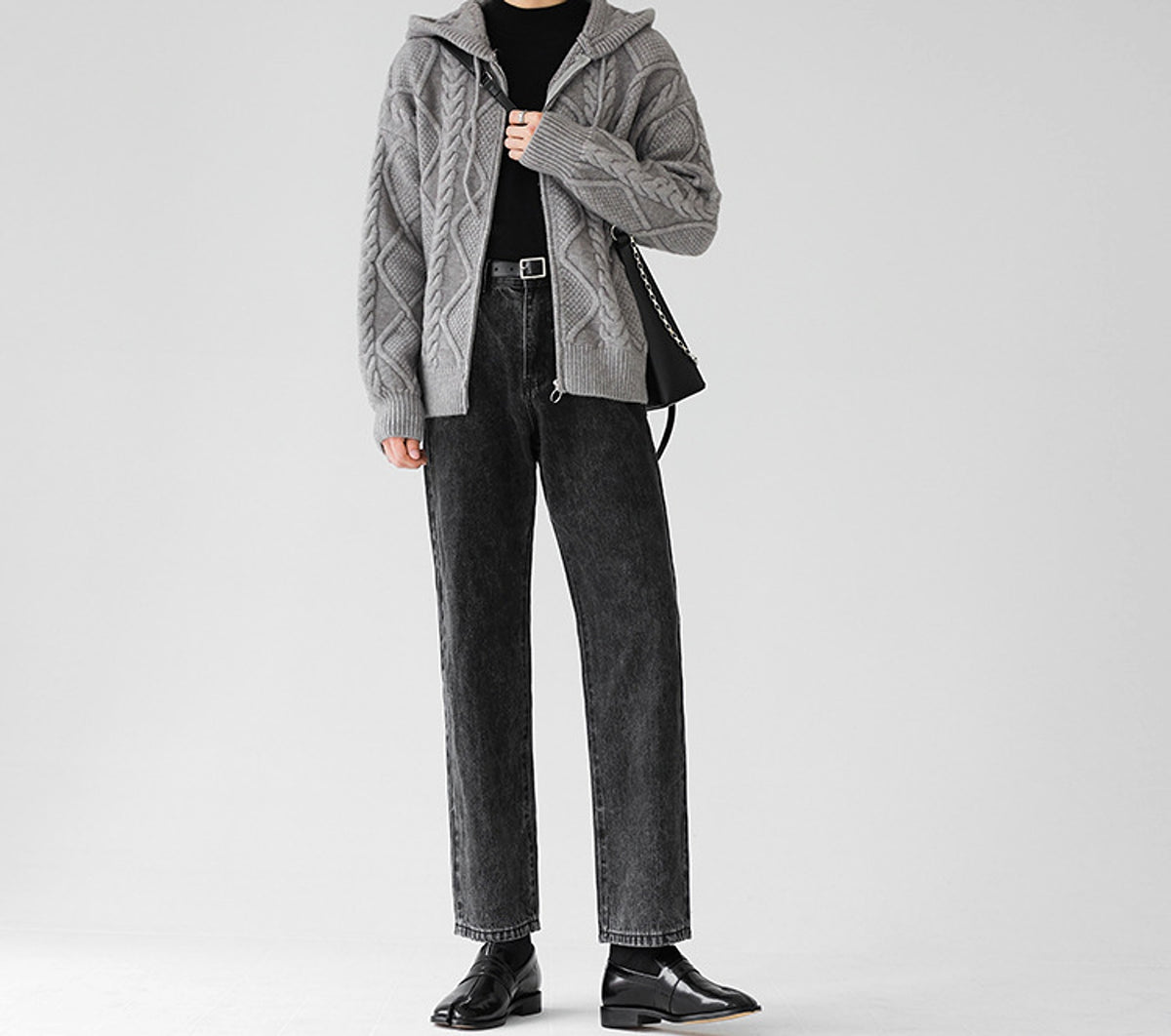 Men's Zipper Hooded Solid Color Loose Rhombus Plaid Coat - enhanced image 12