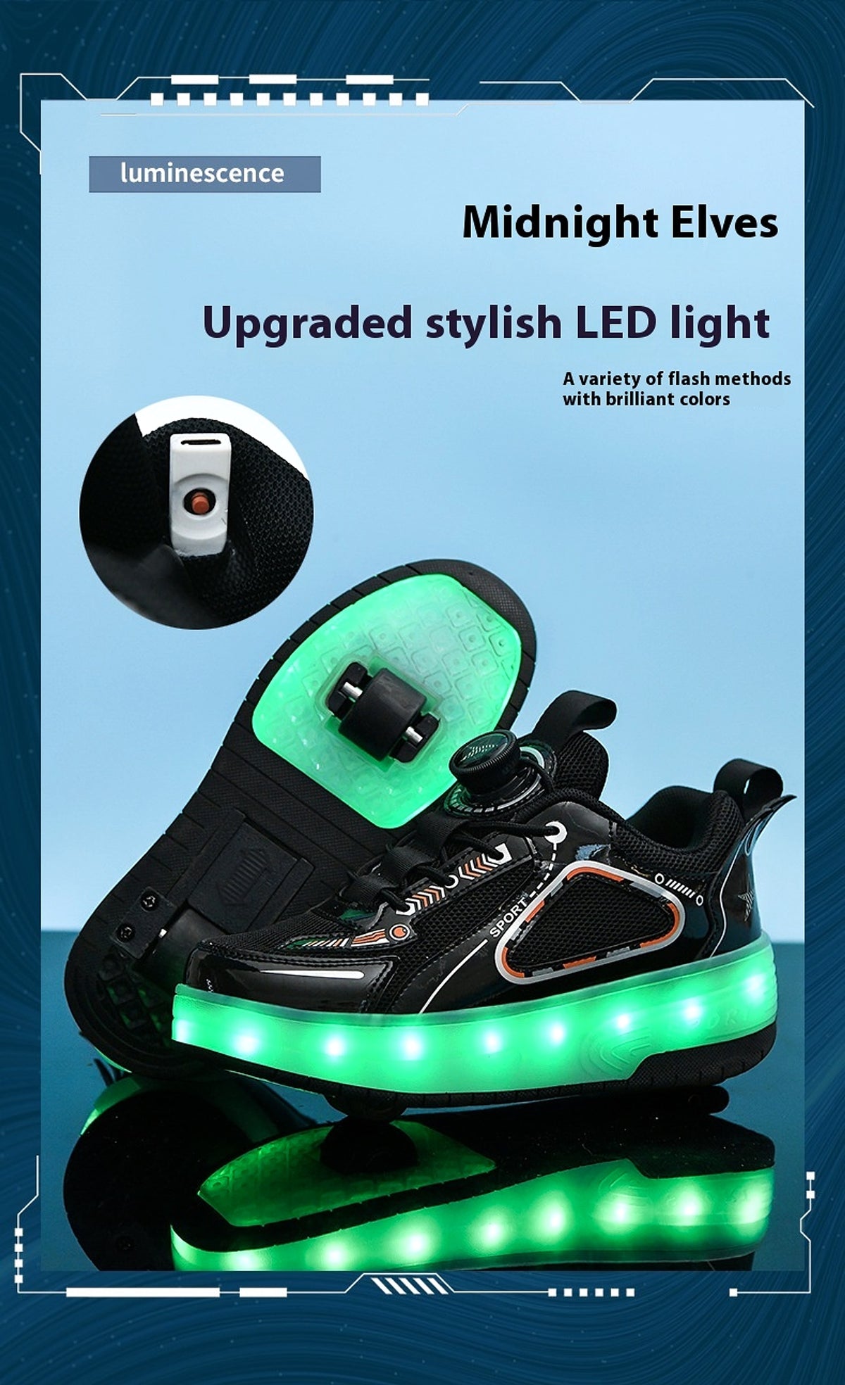 Mesh Double Wheel Heelys Children's Luminous Charging Roller Skating Deformation Skate Shoes - enhanced image 12