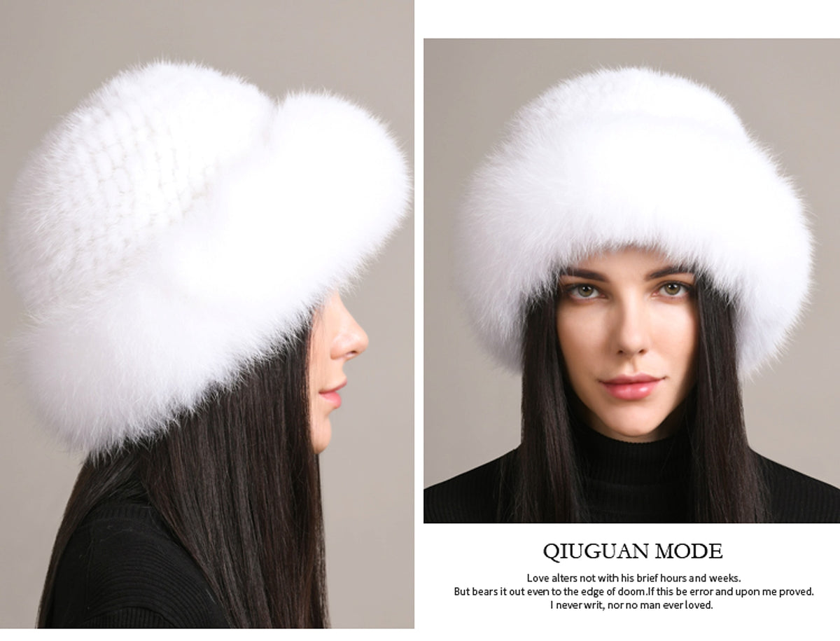 Mink Hair Hat Lady Braided Fur Winter Winter - enhanced image 12