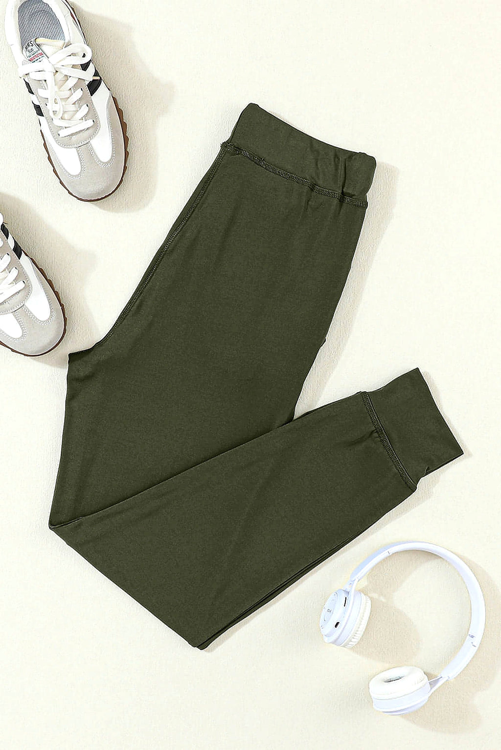 Moss Green Drawstring Waist Pocketed Joggers - enhanced image 12