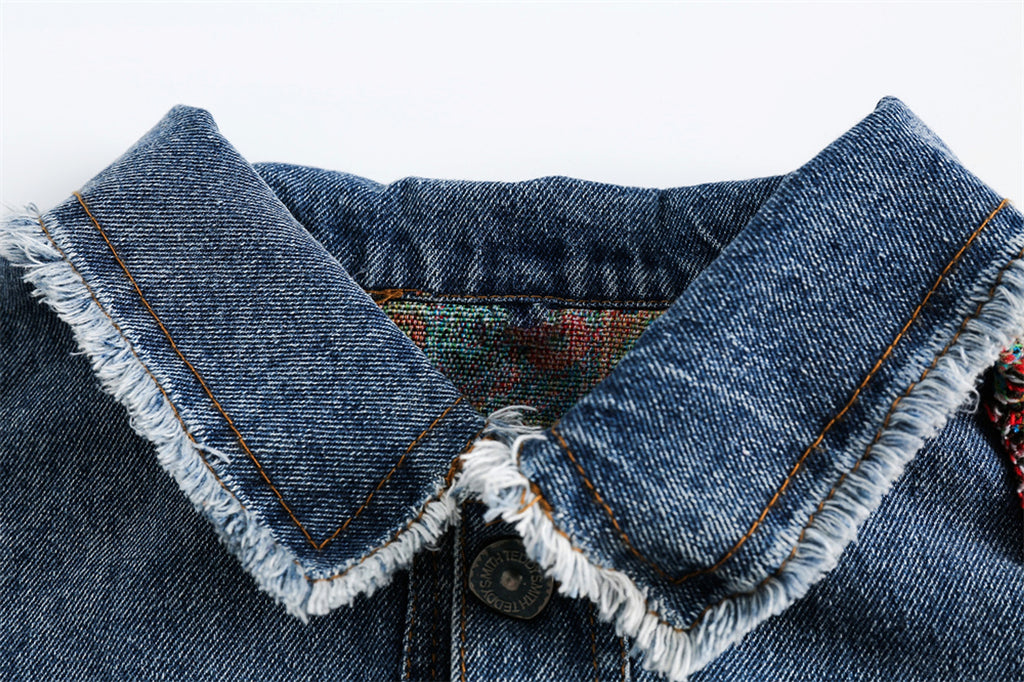 1. National Style Burrs Stitching Washed Denim Jacket - enhanced image 12