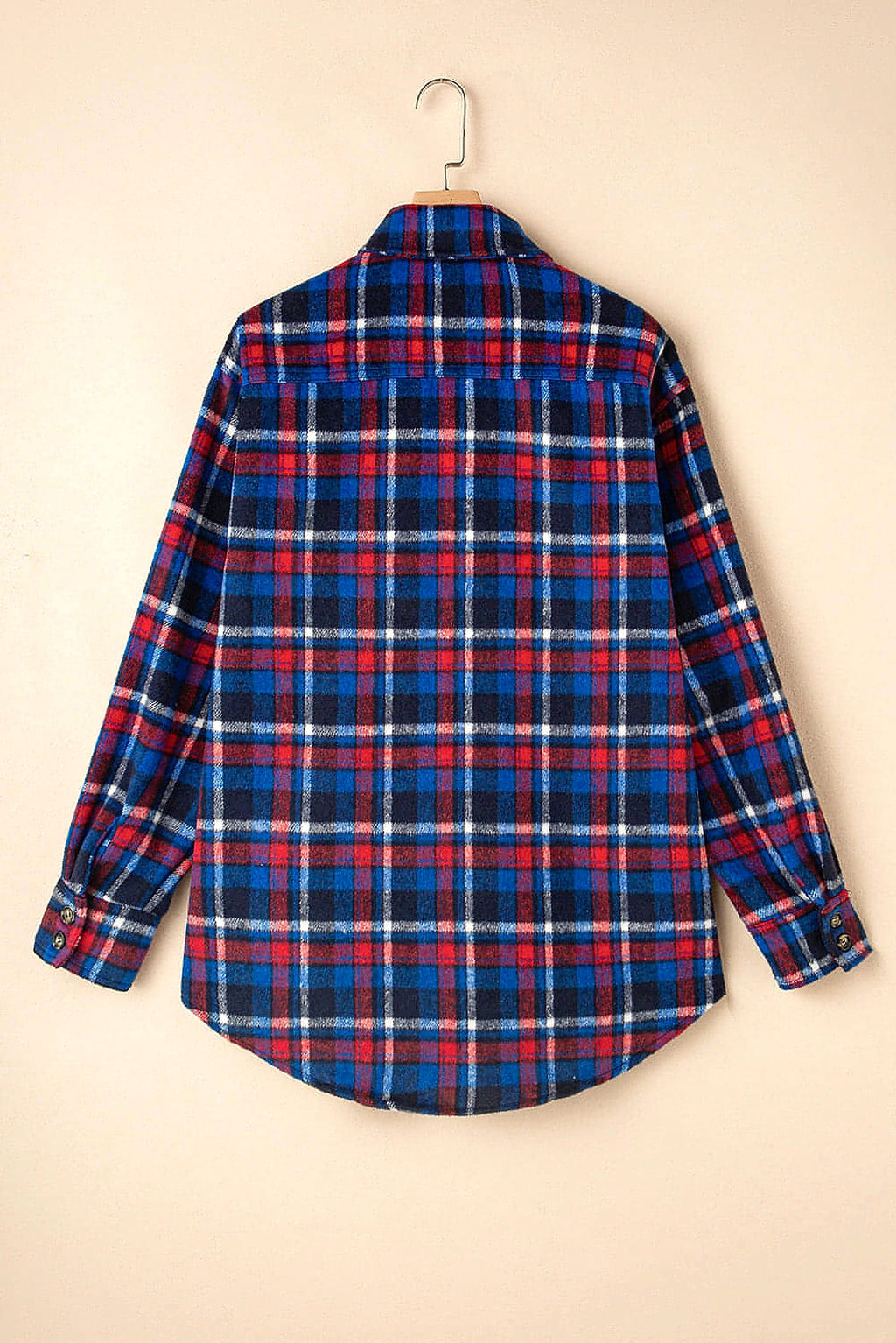 Navy Blue Plaid Flap Pocket Button Up Shacket - enhanced image 12