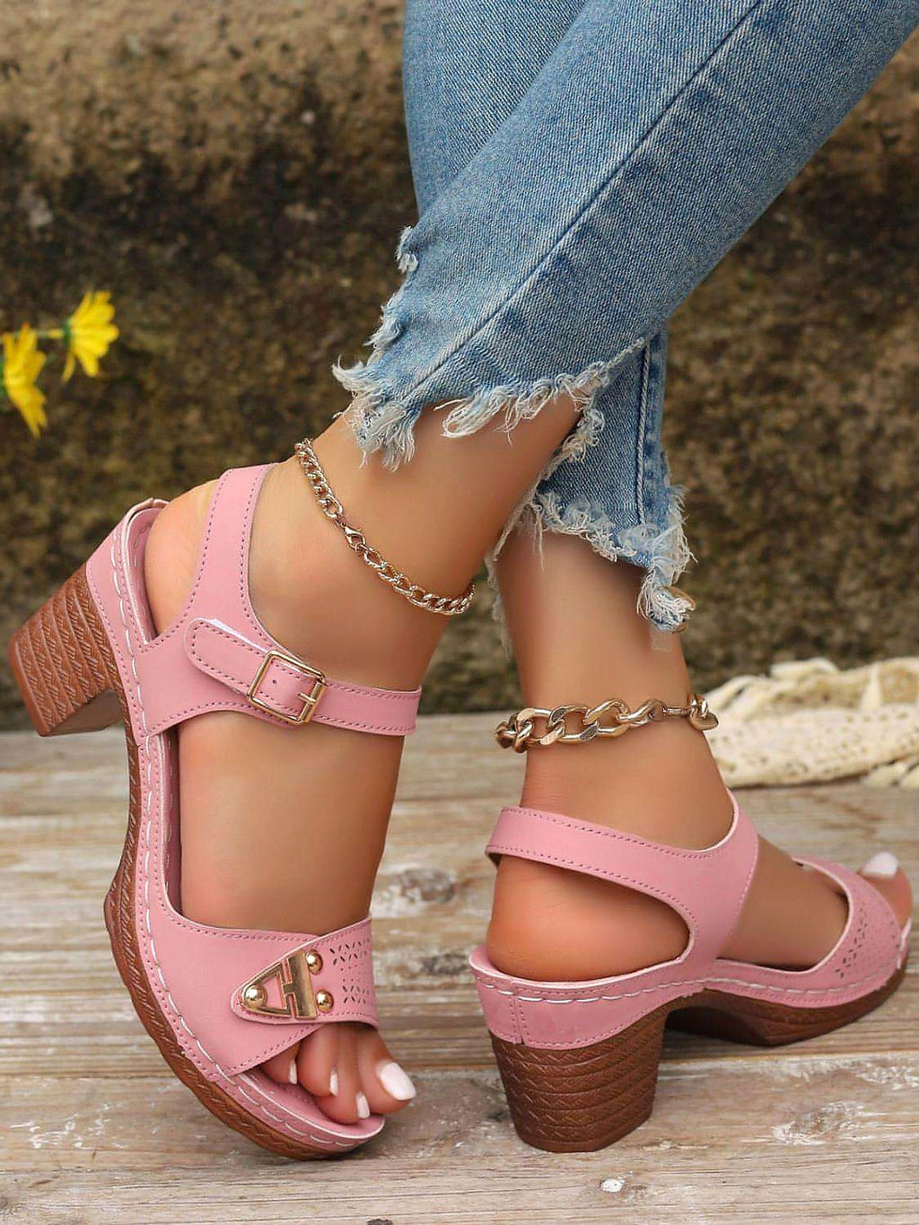 Peep Toe Block Heel Sandals - enhanced image 12