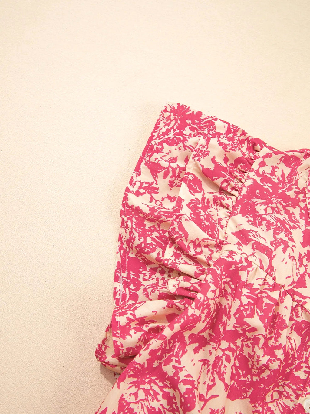 Printed Half Button Neck Ruffle Sleeve Blouse - enhanced image 12