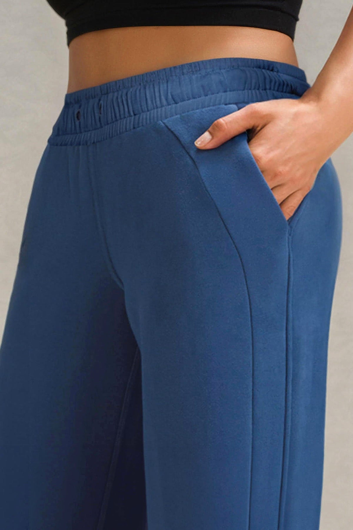 Sail Blue Drawstring High Waist Wide Leg Pocketed Sweatpants - enhanced image 12