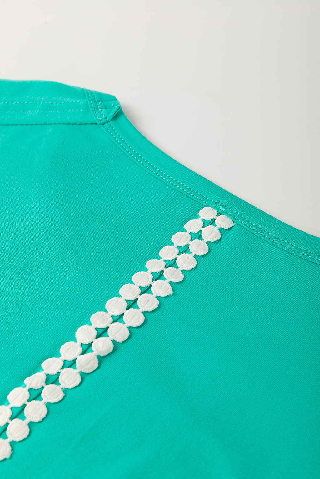 Sea Green Lace Bow Raw Edge Drop Shoulder Casual T Shirt - enhanced image 12