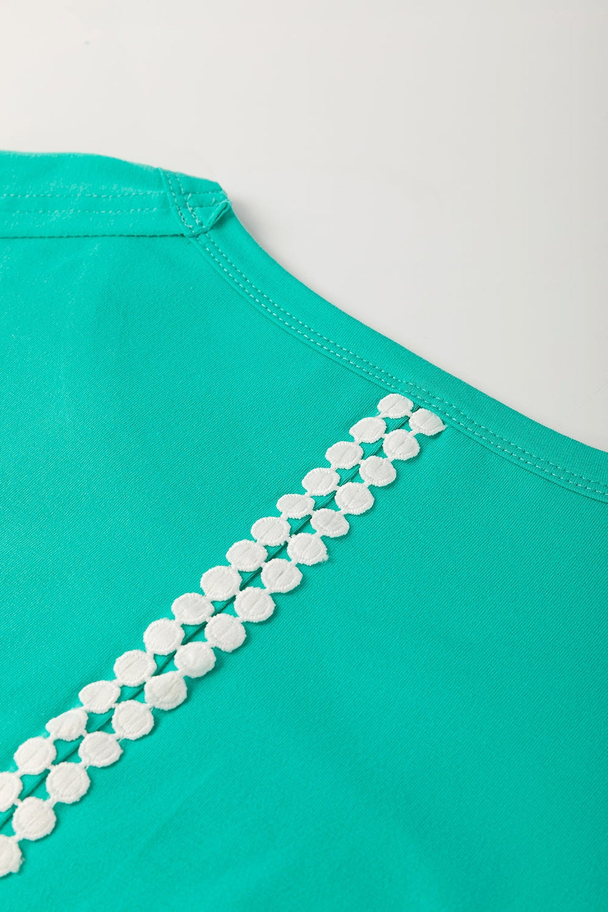 Sea Green Lace Bow Raw Edge Drop Shoulder Casual T Shirt - enhanced image 12