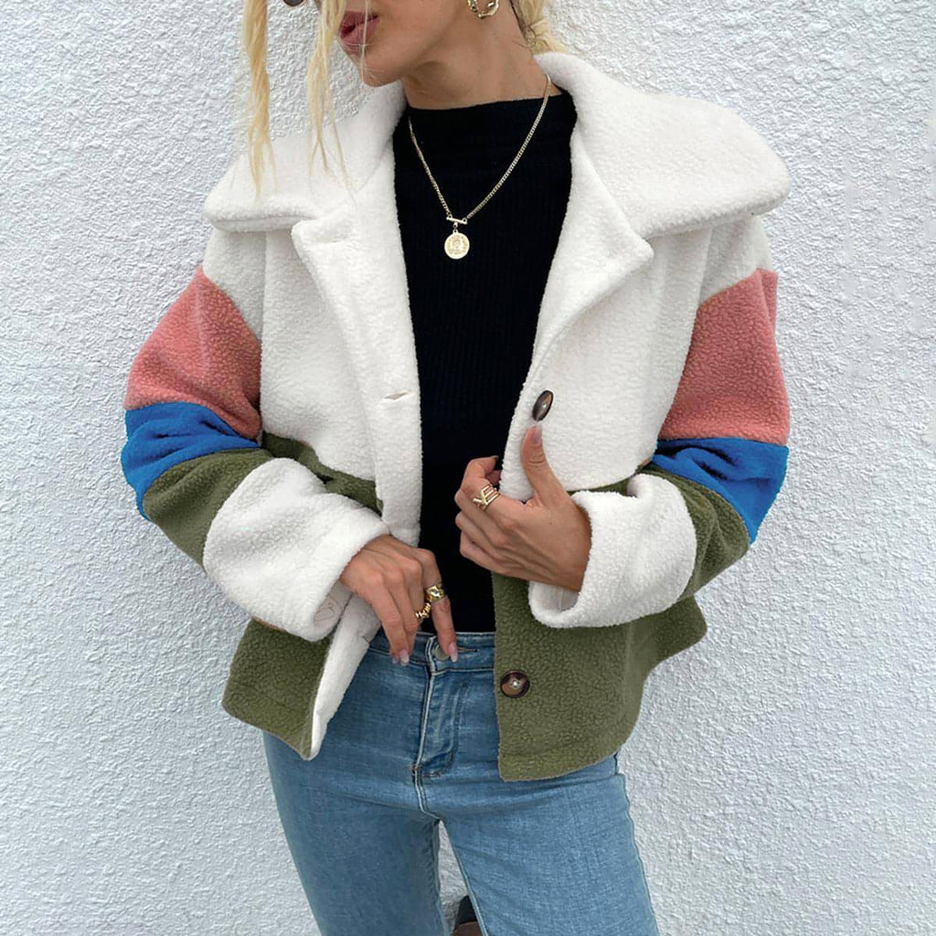 Shiny Color Block Button Down Collared Jacket - enhanced image 12