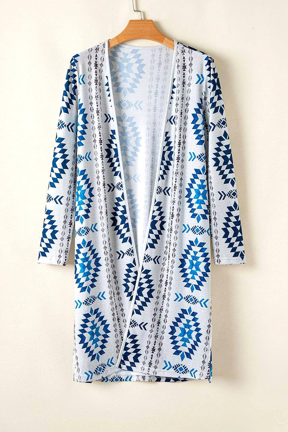 Sky Blue Western Aztec Printed Open Front Long Cardigan - enhanced image 12