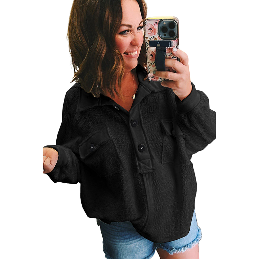 Solid Color Pullover Long Sleeve Top Women's Autumn New Button Loose Sweater Women's - enhanced image 12