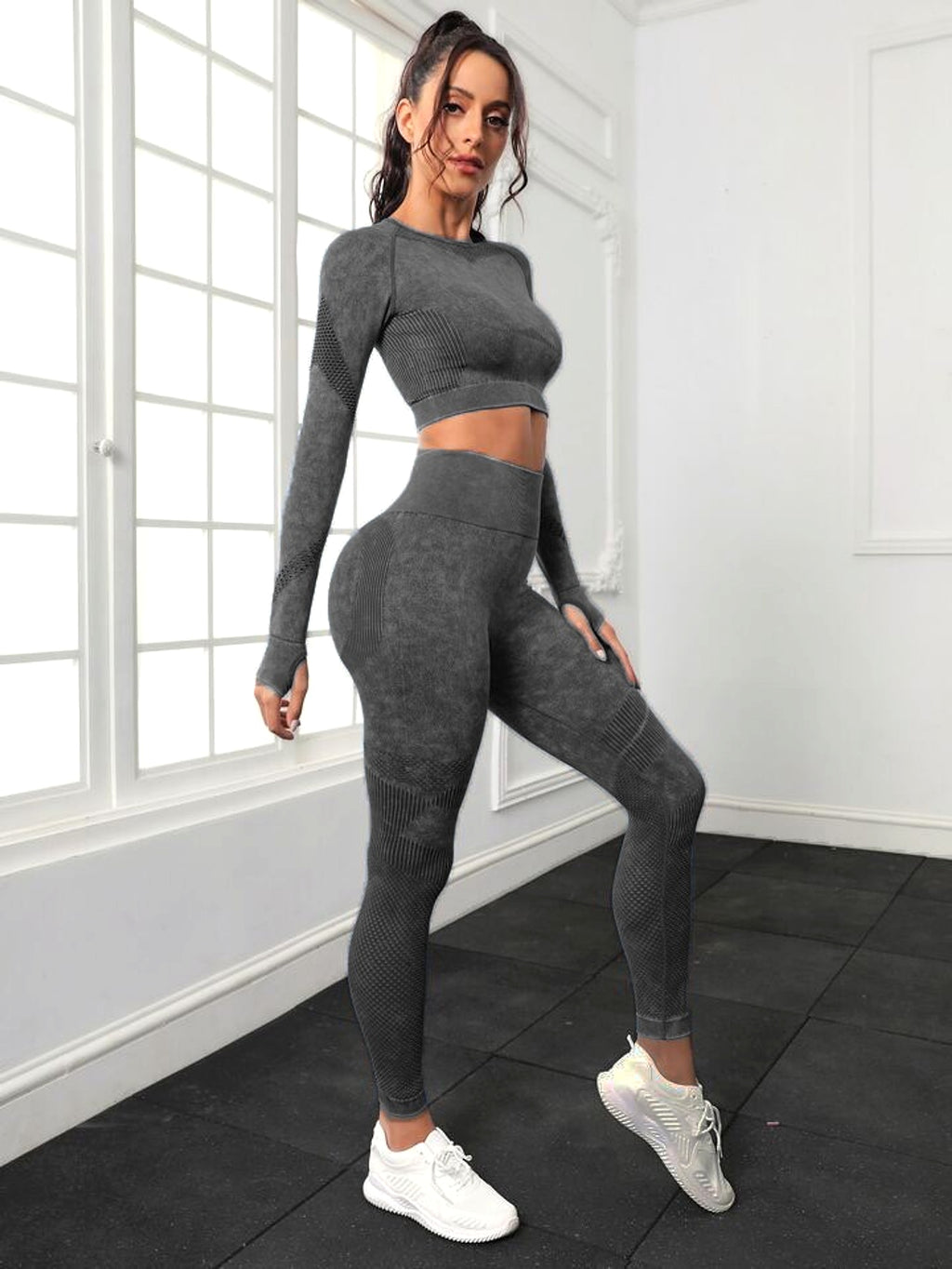A.1 Sports Long Sleeve Fitness Yoga Leggings Pants Two-piece Set - enhanced image 12