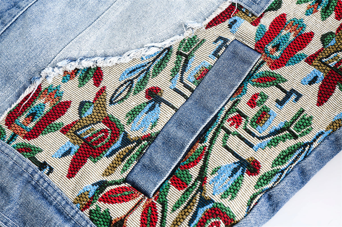 1. Stitching Embroidery Frayed Hem Denim Jacket Women - enhanced image 12