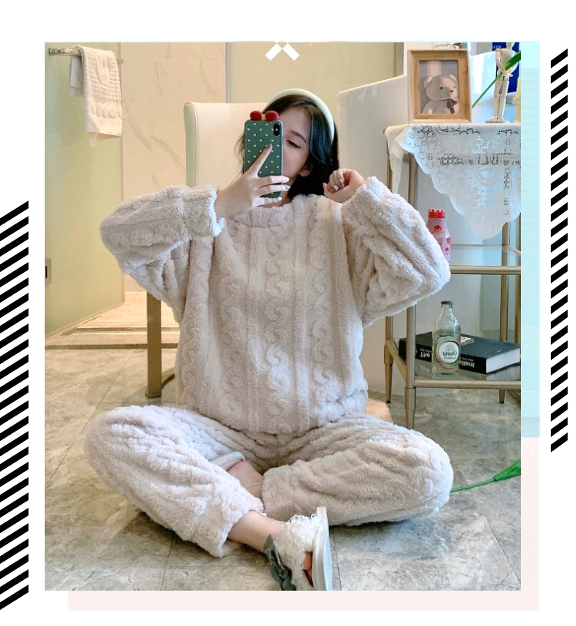 Thick Fleece Pajamas Women's Thermal Round-neck Flannel Homewear Suit - enhanced image 12