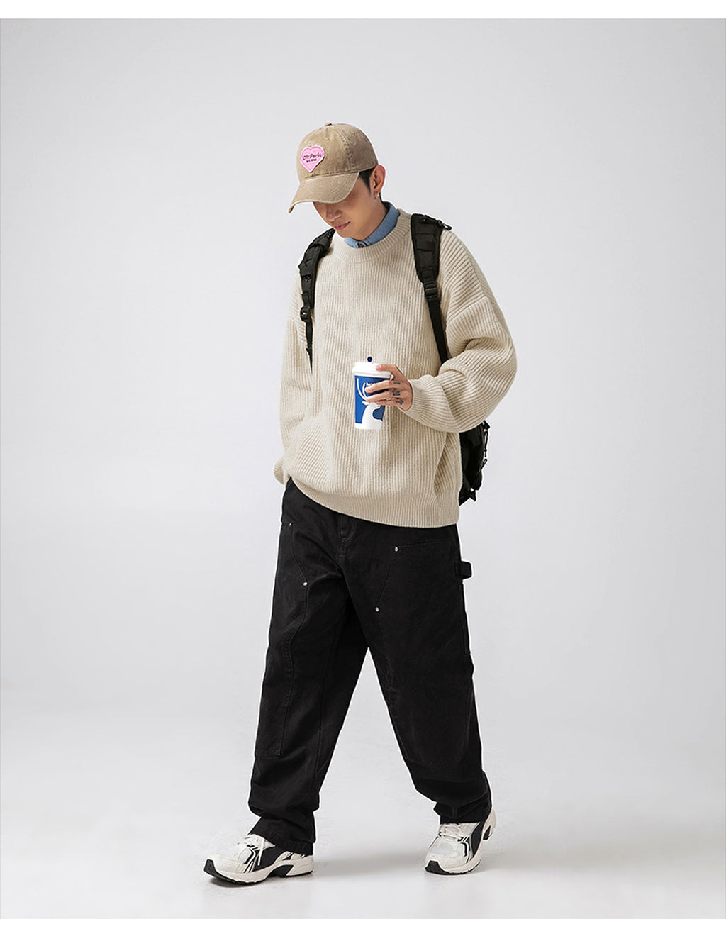 Thick Needle Sunken Stripe Texture Sweater Men's Autumn And Winter Solid Color Coat - enhanced image 12