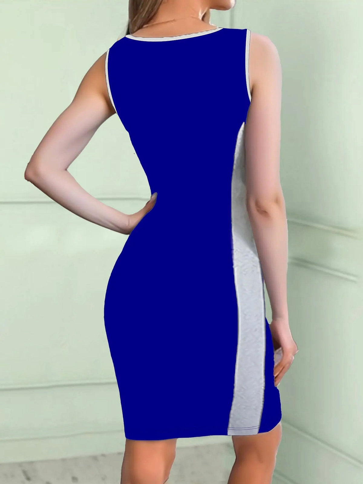 V-Neck Colorblock Sleeveless Bodycon Dress - enhanced image 12