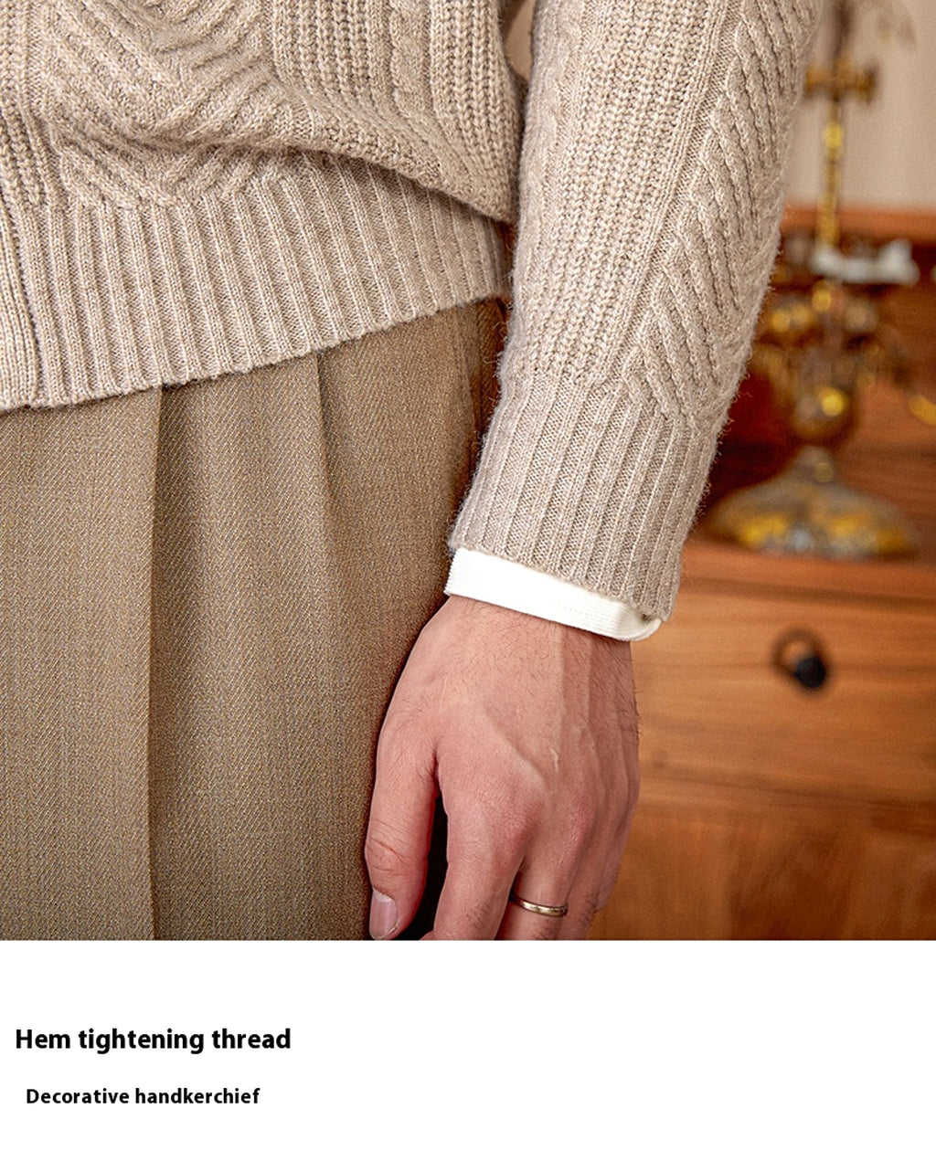 V-neck Solid Color Jacquard Knitted Cardigan Sweater Coat - enhanced image 12