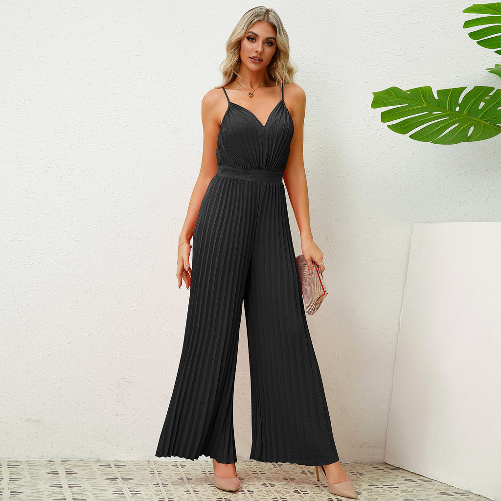 V-neck Suspender Pleated Jumpsuit Women - enhanced image 12