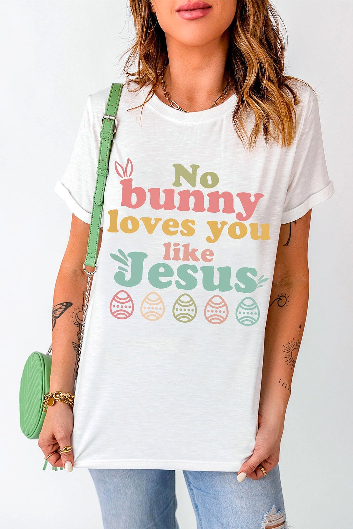 White No bunny loves you like Jesus Graphic Easter Day T-shirt - enhanced image 12