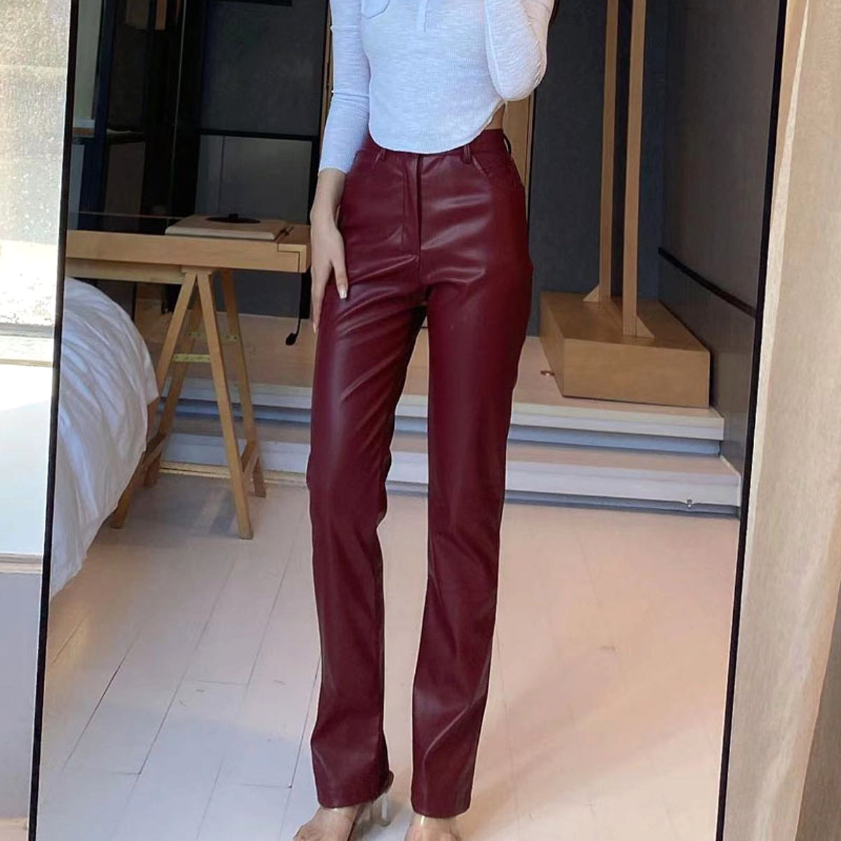 Women's High Elastic PU Leather Pants (Jeans) - enhanced image 12