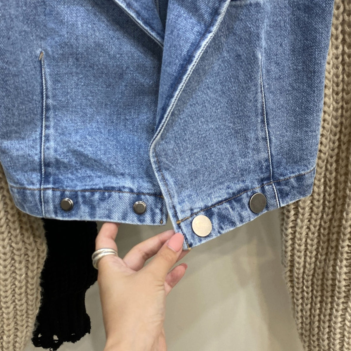 Women's Retro Minority Patchwork Knitting Denim Jacket - enhanced image 12