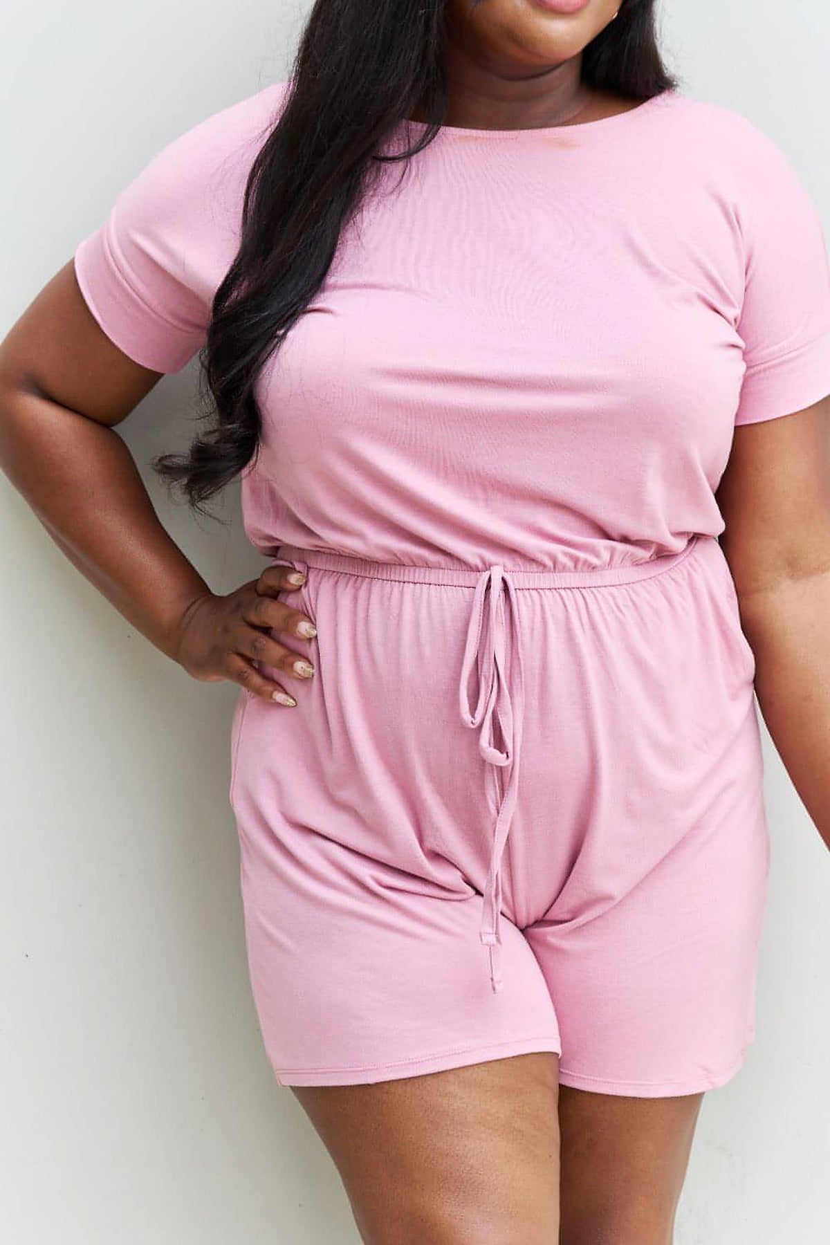 Zenana Chilled Out Full Size Short Sleeve Romper in Light Carnation Pink - enhanced image 12